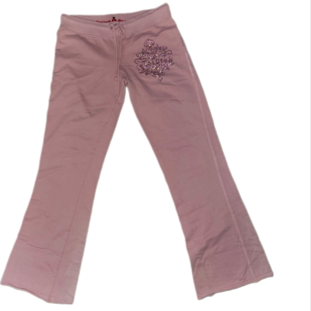 TWISTED HEART SWEAT PANTS WIDE BOTTOM HEMS BLING LOGO DRAWSTRING WAIST SZ L